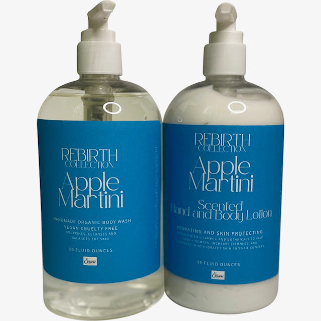 REBIRTH SCENTED ORGANIC BODY WASH AND LOTION SET IN "APPLE MARTINI" (THE VELVET TOUCH SET)