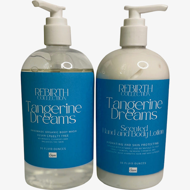 REBIRTH SCENTED ORGANIC BODY WASH AND LOTION SET IN "TANGERINE DREAMS" (THE VELVET TOUCH SET"